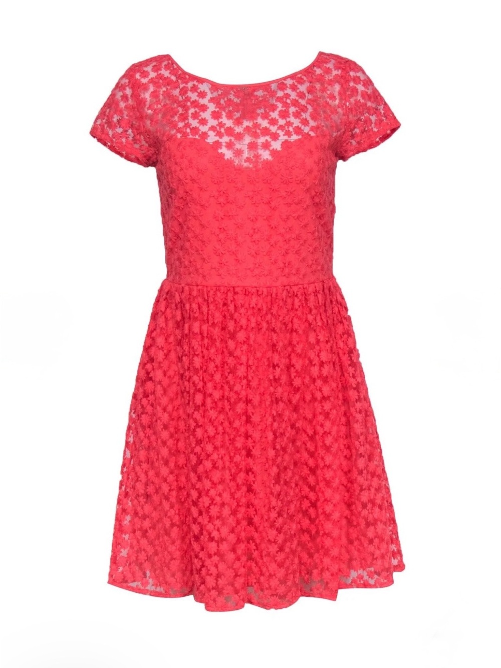 Nicole Miller Coral Floral Lace Mini Dress